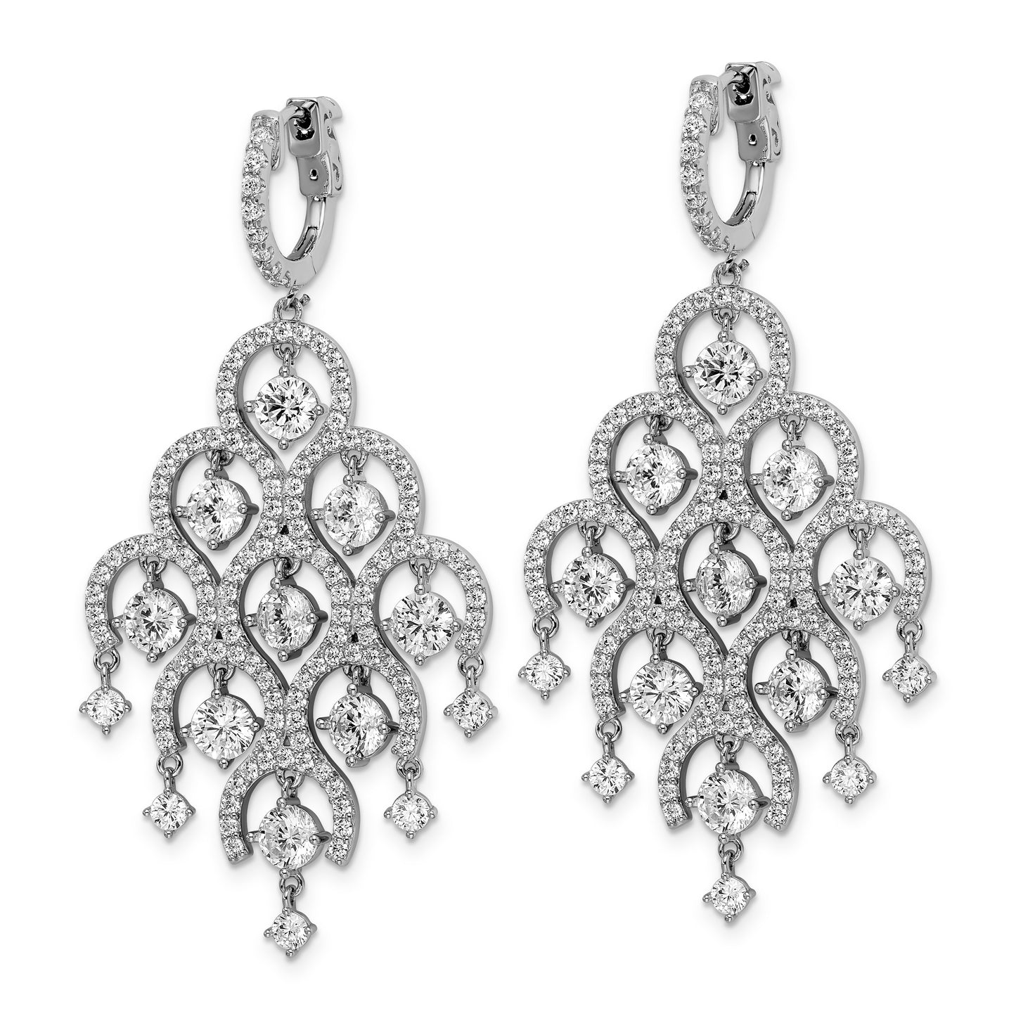 Sterling Silver Shimmer Rhodium-Plated 278 Stone Cz Chandelier Dangle Hinged Earrings