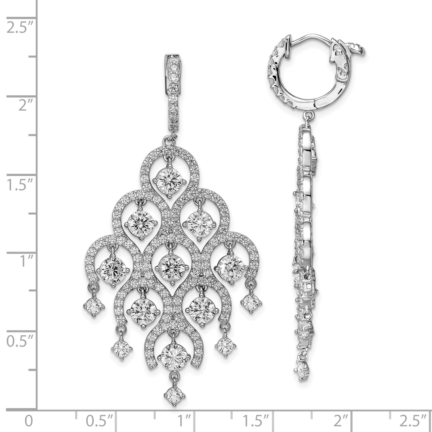 Sterling Silver Shimmer Rhodium-Plated 278 Stone Cz Chandelier Dangle Hinged Earrings