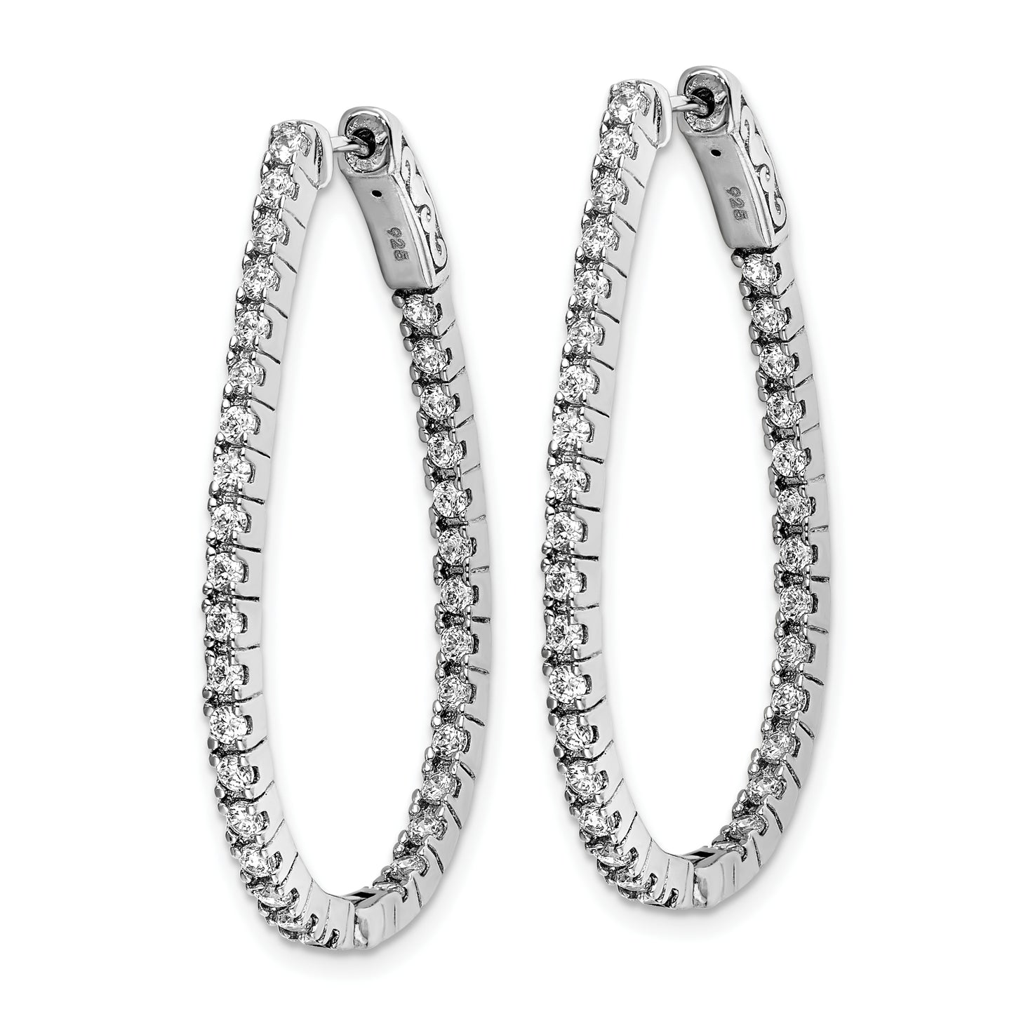 Sterling Silver Shimmer Rhodium-Plated 66 Stone 1.75mm Cz In And Out Oval Hinged Hoop Earrings