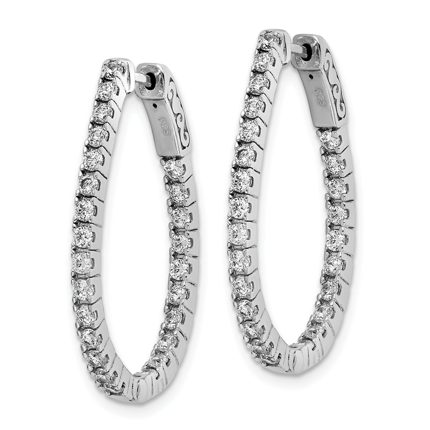 Sterling Silver Shimmer Rhodium-Plated 50 Stone 1.75mm Cz In And Out Oval Hinged Hoop Earrings