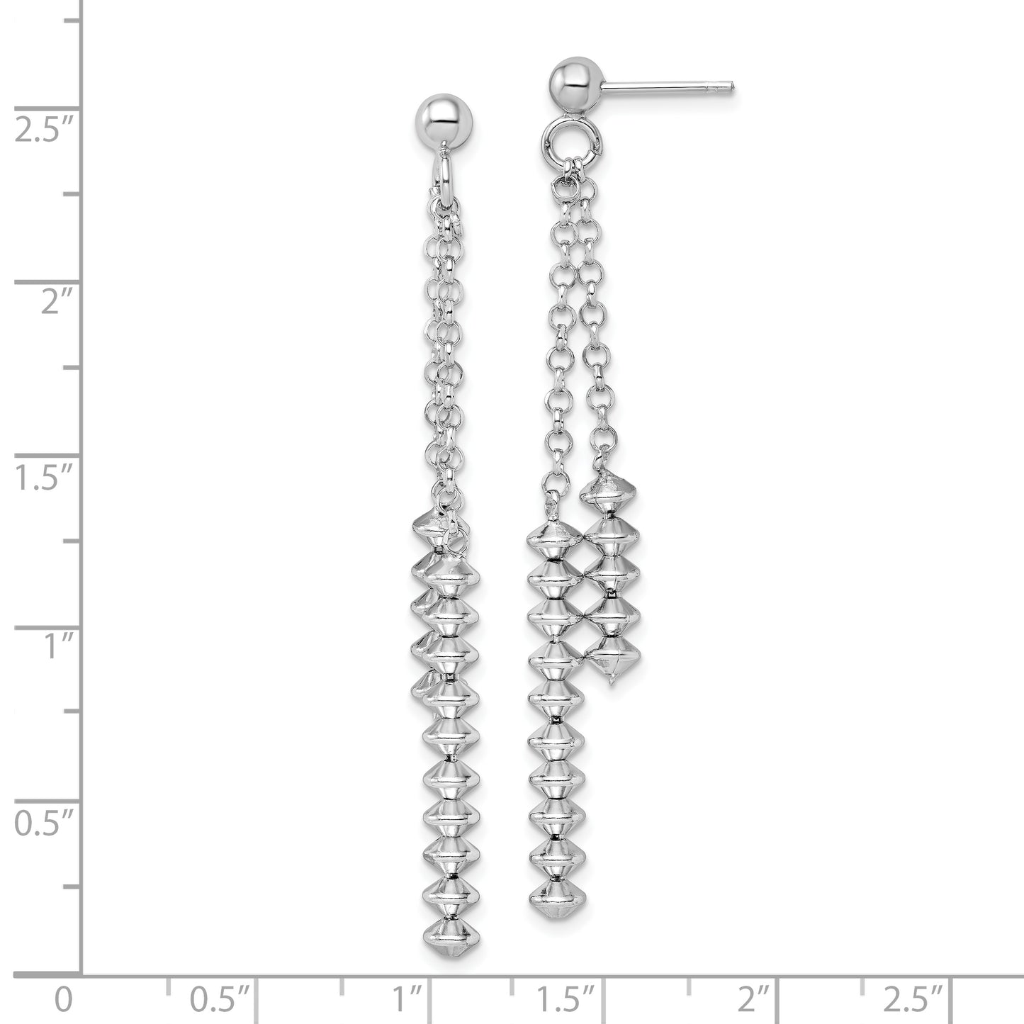 Sterling Silver Rhodium-Plated Polished Beaded Post Dangle Earrings