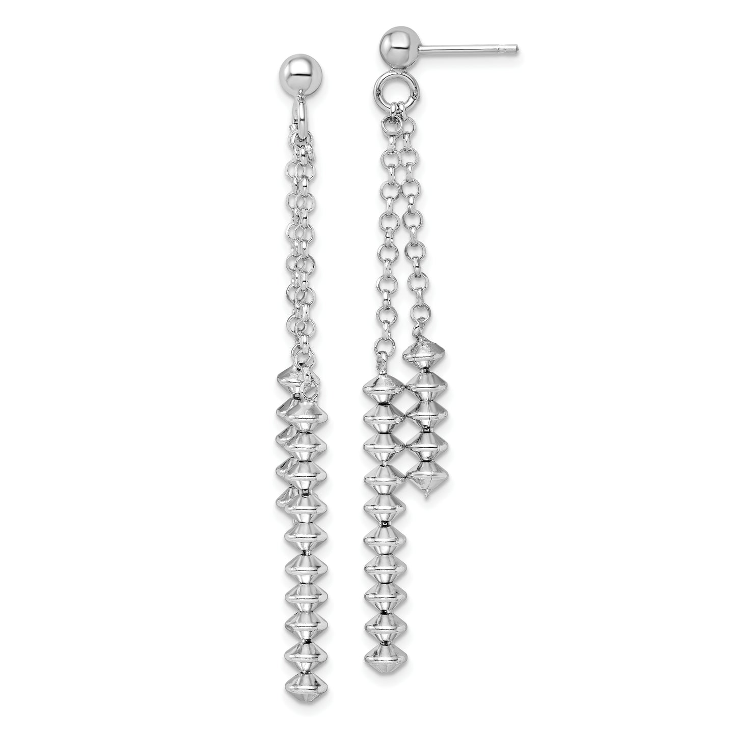 Sterling Silver Rhodium-Plated Polished Beaded Post Dangle Earrings