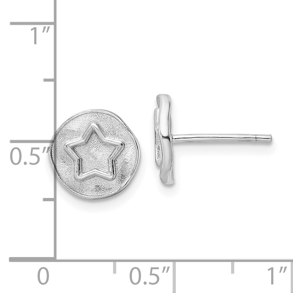 Sterling Silver Rhodium-Plated Star In Satin Circle Post Earrings