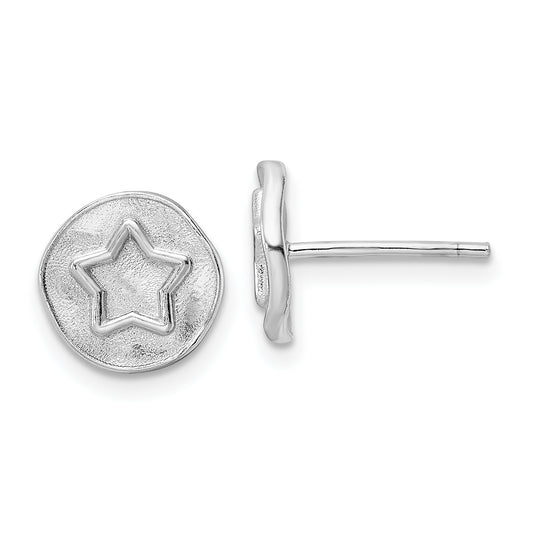 Sterling Silver Rhodium-Plated Star In Satin Circle Post Earrings