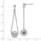 Sterling Silver Rhodium-Plated Lasered Bead Chain Dangle Post Earrings