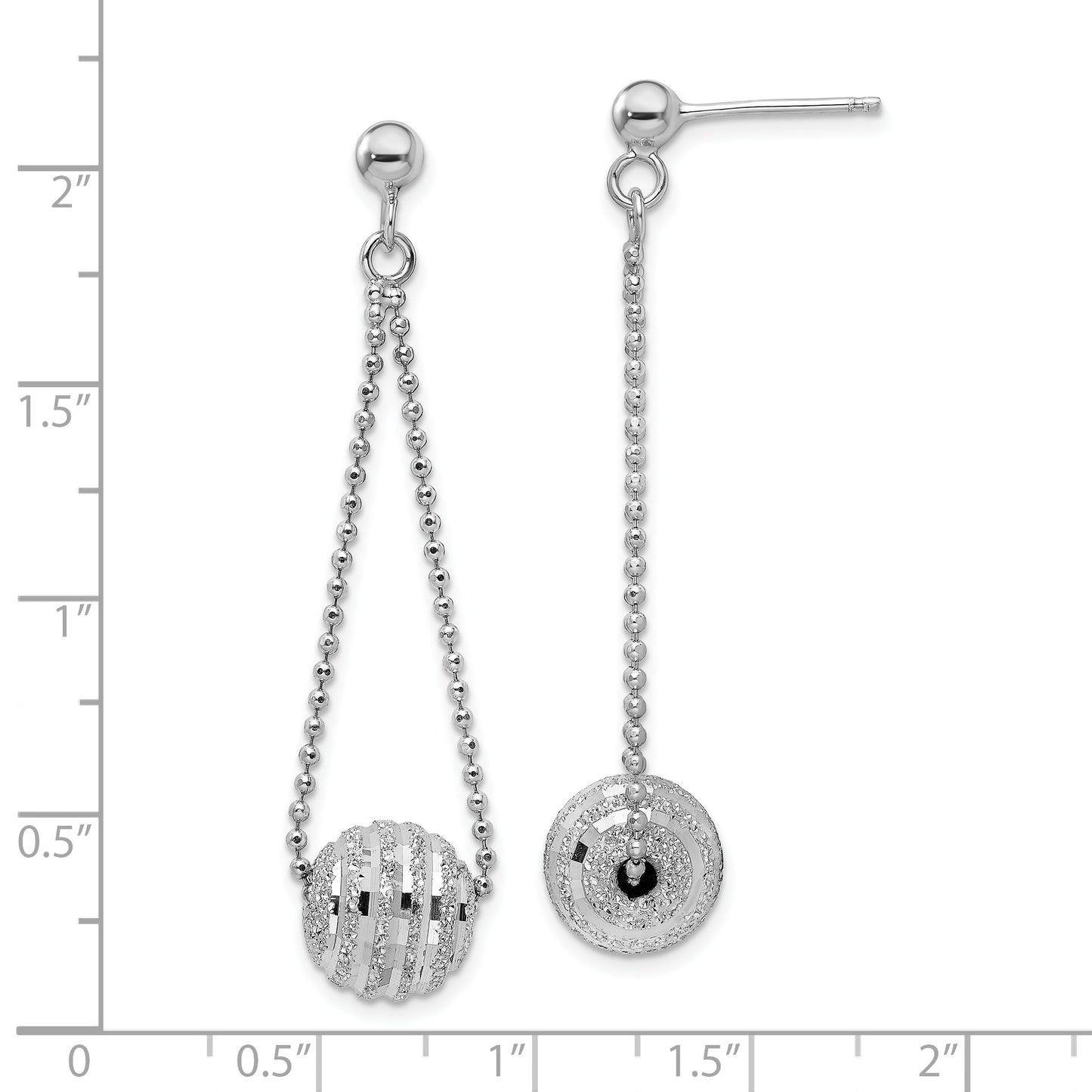 Sterling Silver Rhodium-Plated Lasered Bead Chain Dangle Post Earrings