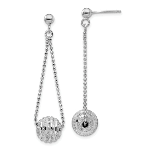 Sterling Silver Rhodium-Plated Lasered Bead Chain Dangle Post Earrings