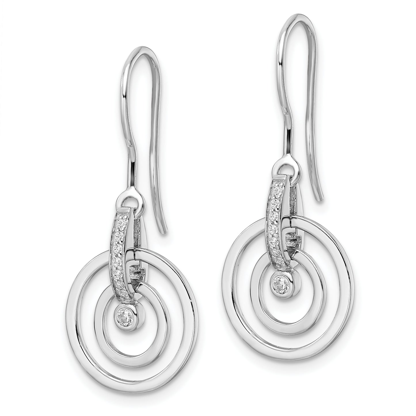 Sterling Silver Rh Polished Cz Dangle Earrings