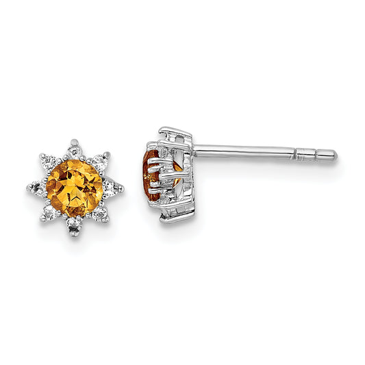 Sterling Silver Rh .5Ci Citrine & .1Wt White Topaz Post Earrings