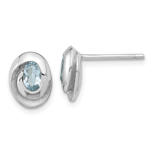 Sterling Silver Rh-Plated Sky Blue Topaz Oval Post Earrings