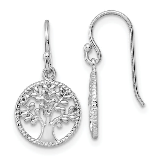 Sterling Silver Rh Tree Dangle Earrings