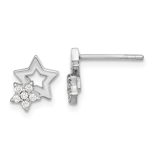 Sterling Silver Rhodium-Plated Cz Star Post Earrings