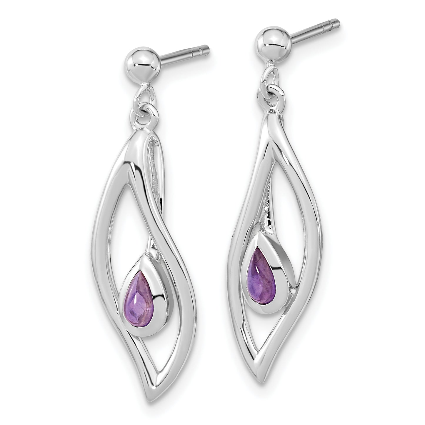 Sterling Silver Rh-Plated Amethyst Dangle Post Earrings