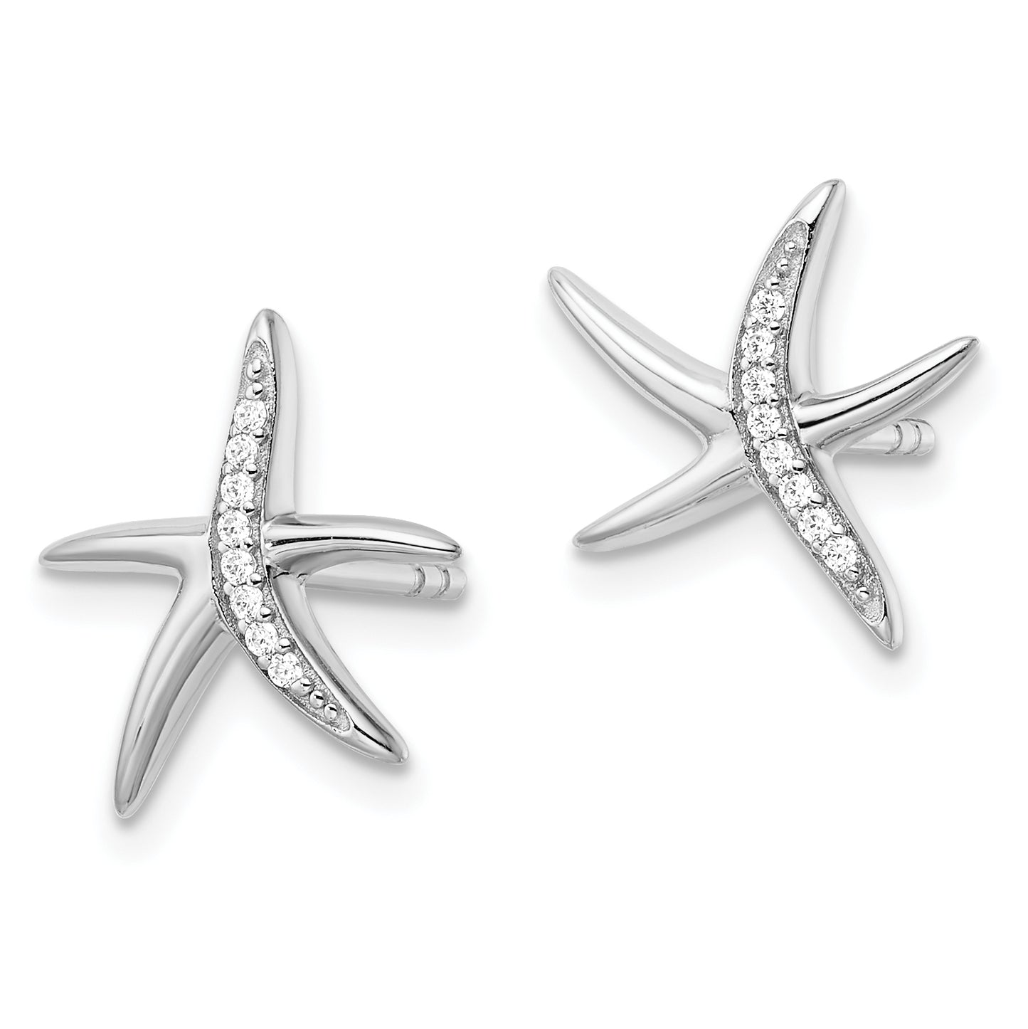 Sterling Silver Rhodium-Plated Cz Starfish Post Earrings