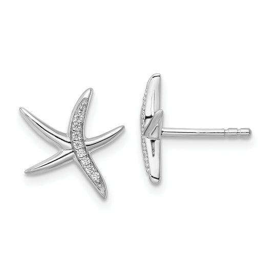 Sterling Silver Rhodium-Plated Cz Starfish Post Earrings