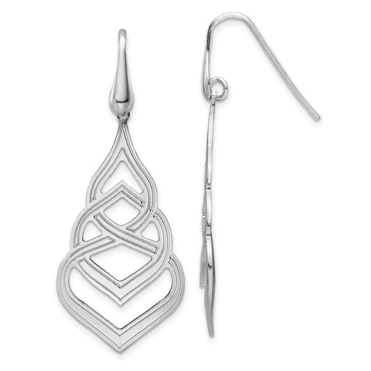 Sterling Silver Rhod. Polished Grooved Fancy Drop Dangle Earrings