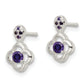 Sterling Silver Polished Purple Cz Flower Post Dangle Earrings