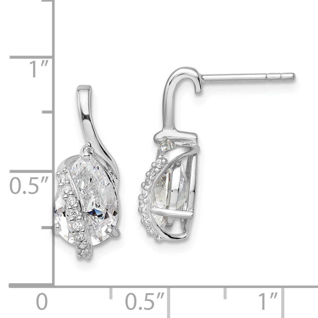 Sterling Silver Rhodium-Plated Overlap Teardrop Cz Post Earrings