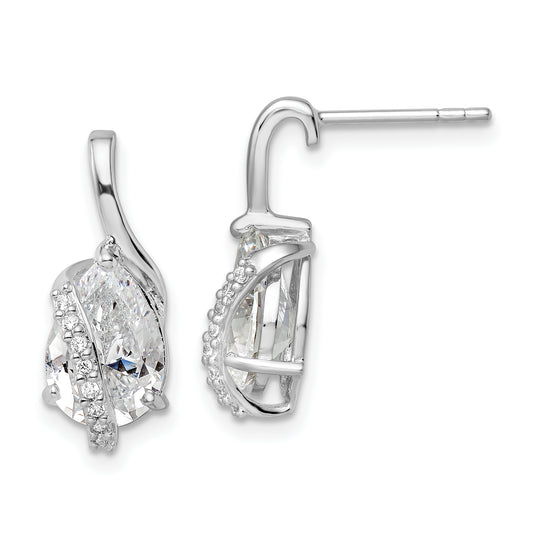 Sterling Silver Rhodium-Plated Overlap Teardrop Cz Post Earrings