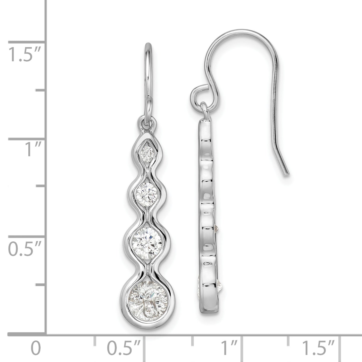 Sterling Silver Rhodium-Plated Drop Cz Wave Dangle Earrings