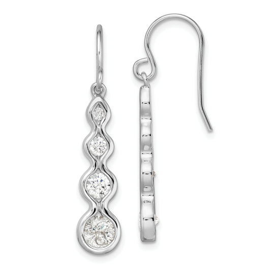 Sterling Silver Rhodium-Plated Drop Cz Wave Dangle Earrings