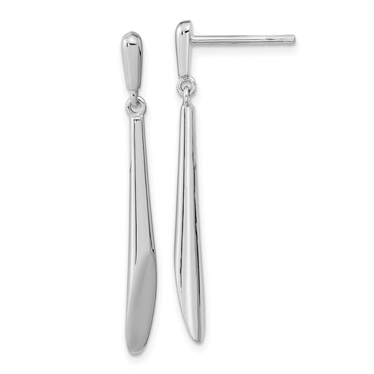 Sterling Silver Rh-Plated Polished Bar Dangle Post Earrings