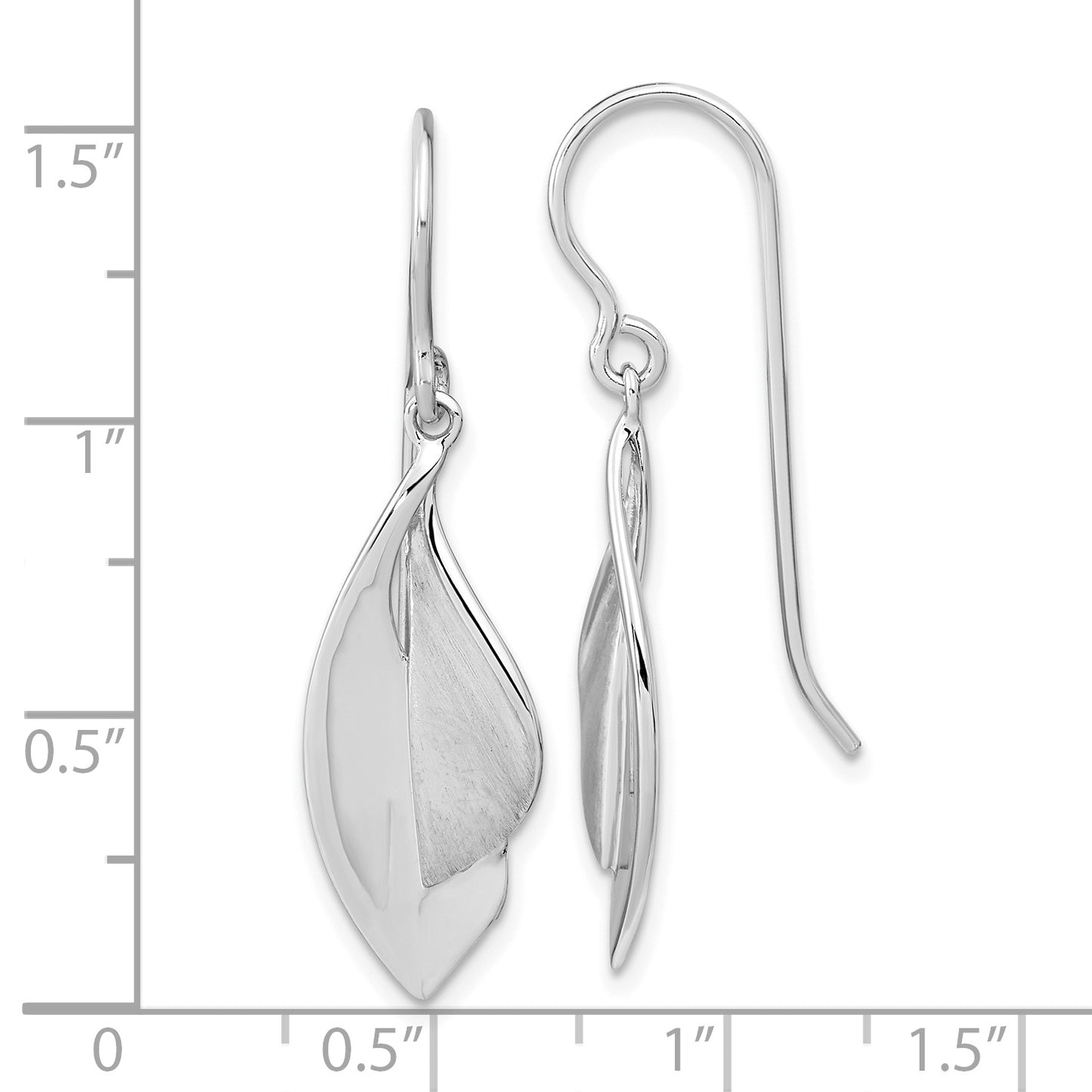 Sterling Silver Rh Plate Brushed And Polished Dangle Shephard Hook Earrings