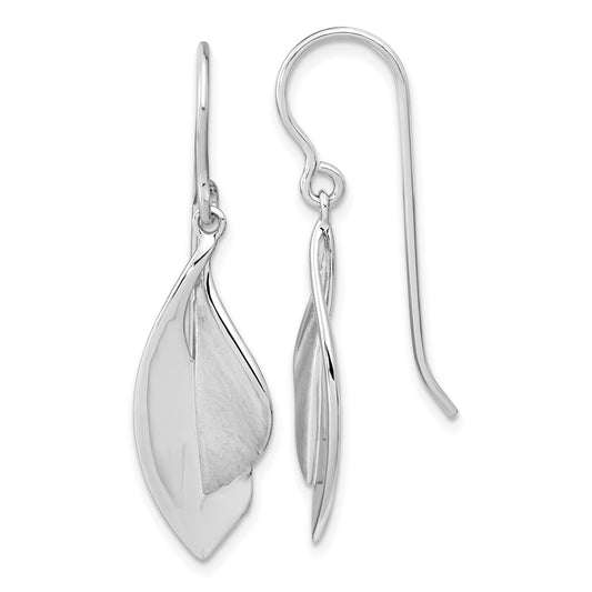 Sterling Silver Rh Plate Brushed And Polished Dangle Shephard Hook Earrings