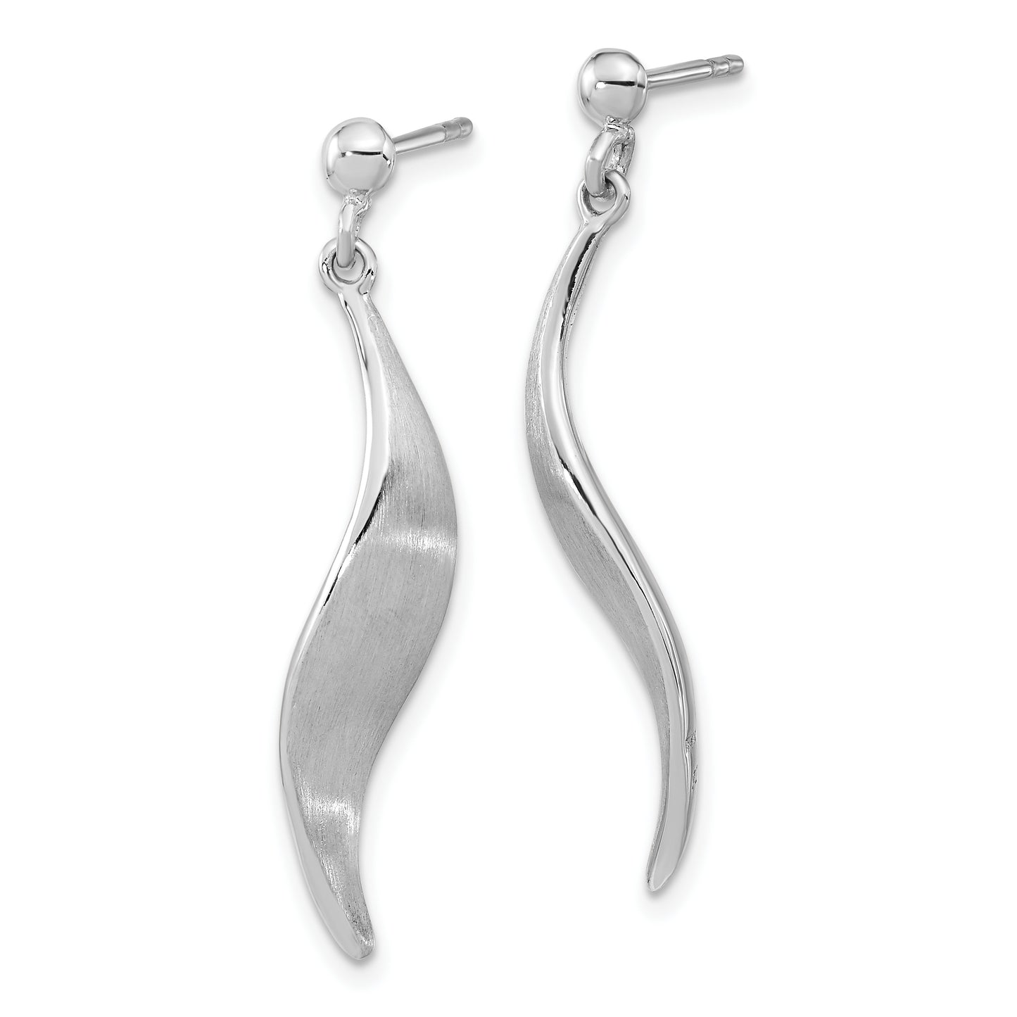 Sterling Silver Rh-Plated Brushed Dangle Post Earrings