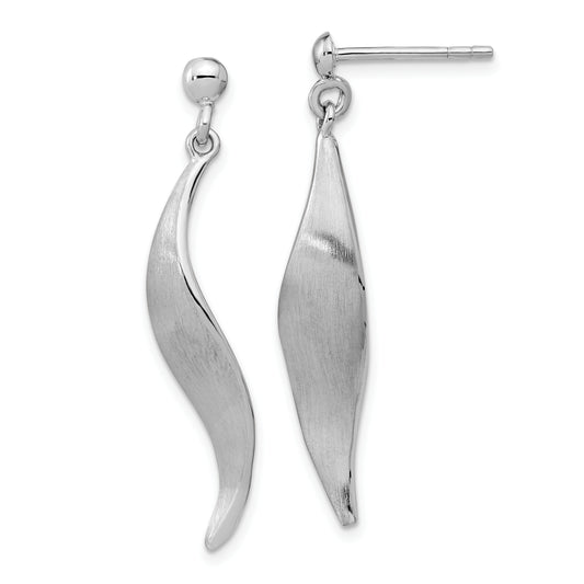 Sterling Silver Rh-Plated Brushed Dangle Post Earrings