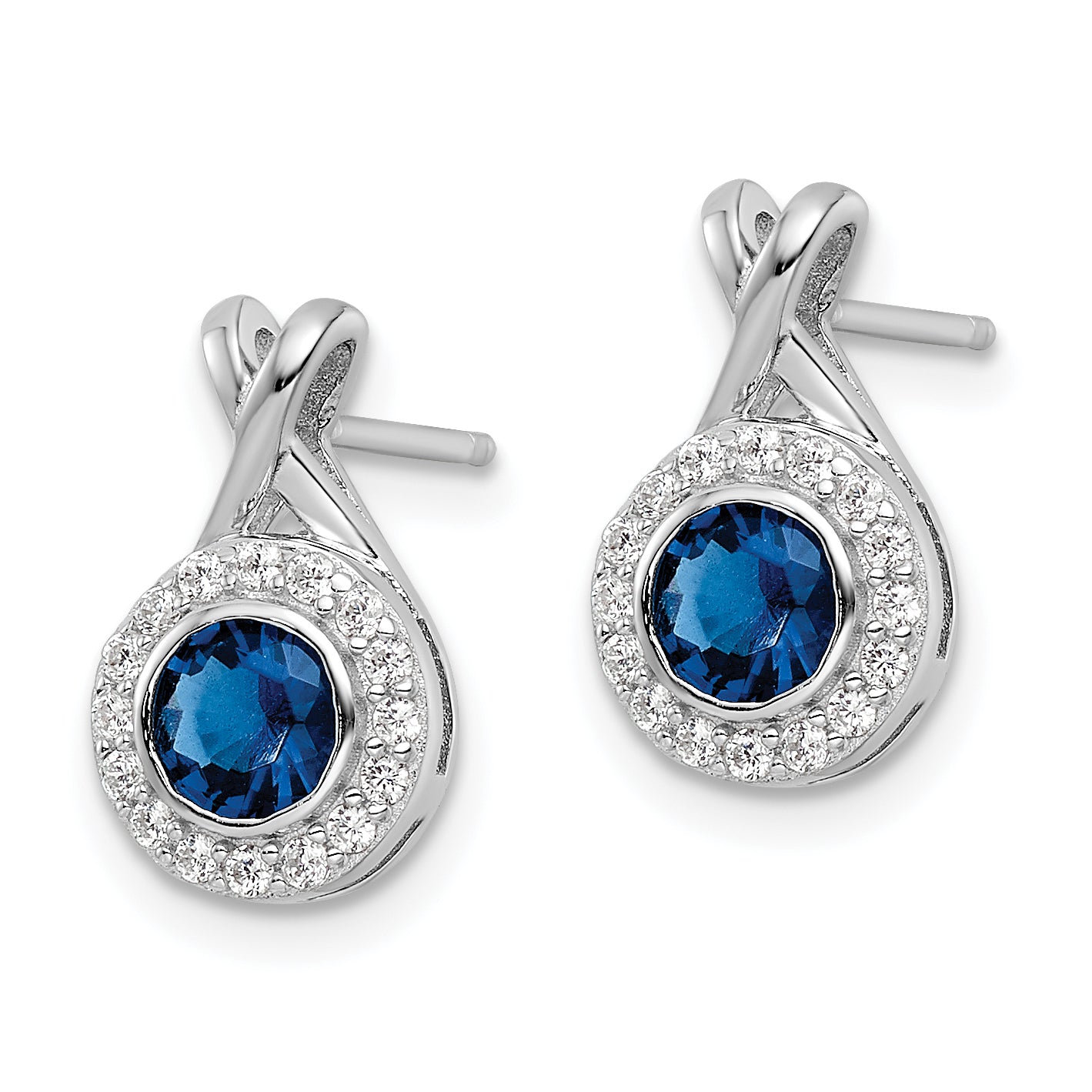 Sterling Silver Rhodium-Plated Cz And Glass Stone Dangle Post Earrings