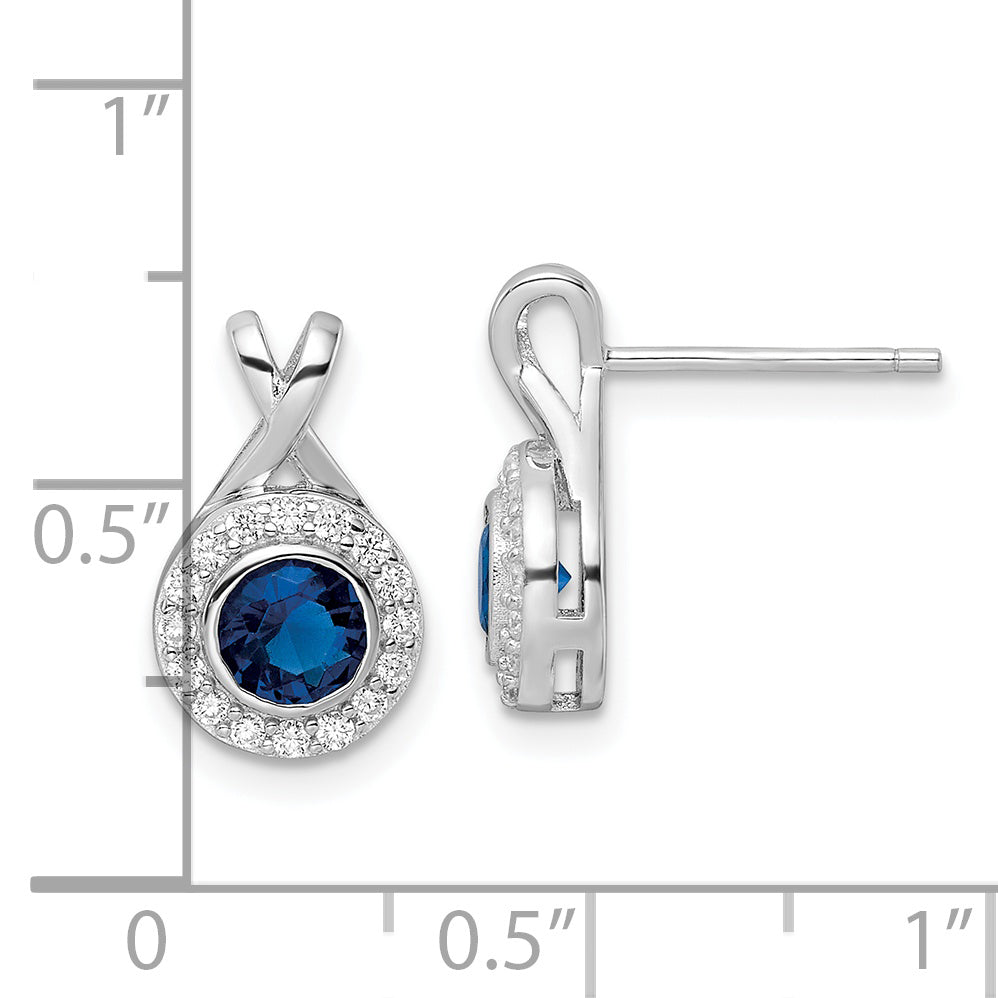 Sterling Silver Rhodium-Plated Cz And Glass Stone Dangle Post Earrings