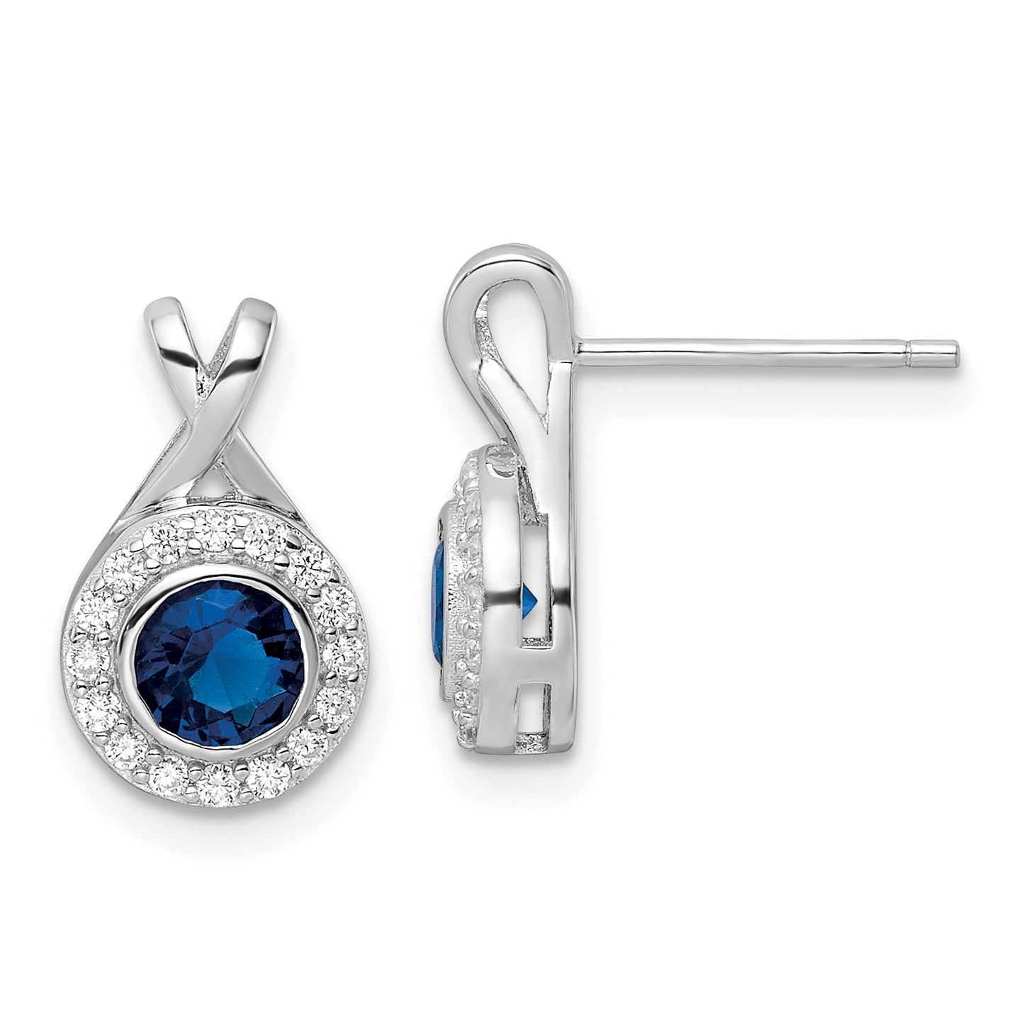 Sterling Silver Rhodium-Plated Cz And Glass Stone Dangle Post Earrings