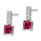 Sterling Silver Rhodium-Plated Created Ruby And Cz Post Dangle Earrings