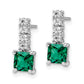 Sterling Silver Polished Rhodium-Plated Green/Clear Cz Post Dangle Earrings