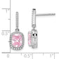 Sterling Silver Rhodium-Plated Pink & White Cz Dangle Post Earrings