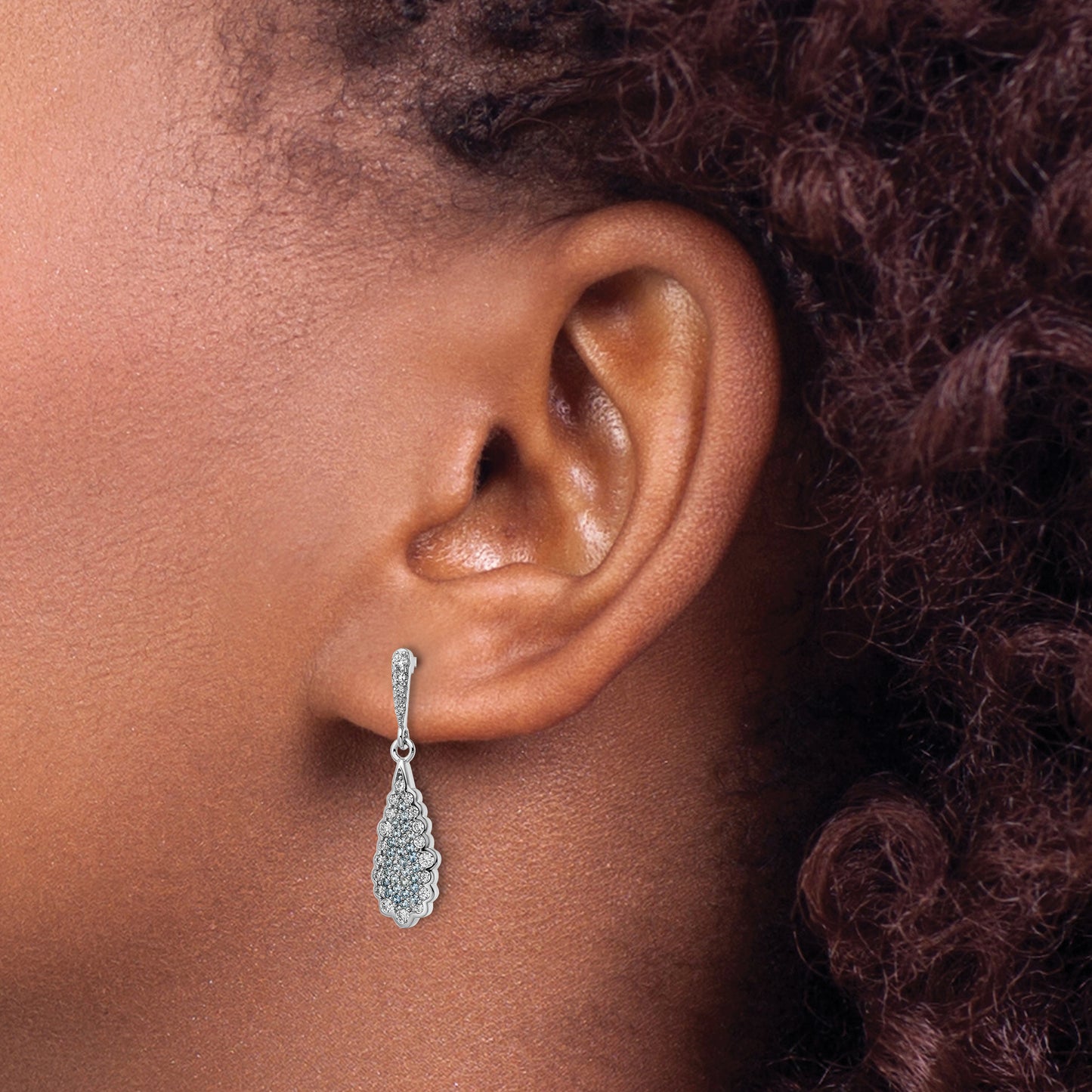 Sterling Silver Rhodium-Plated Cz Teardrop Earrings