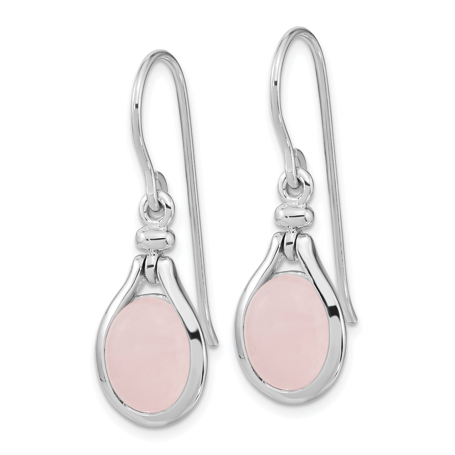 Sterling Silver Rh-Plated Rose Quartz Oval Dangle Earrings