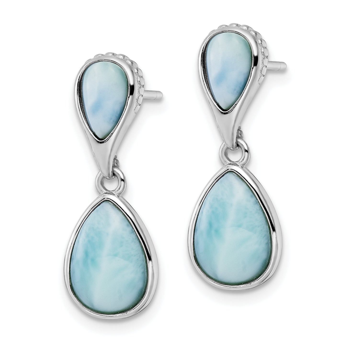 Sterling Silver Rhodium-Plated Polished Pear Shape Larimar Dangle Earrings