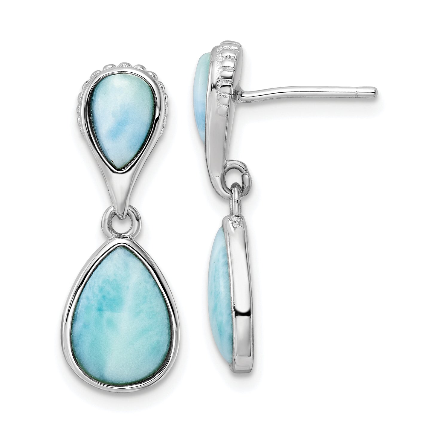 Sterling Silver Rhodium-Plated Polished Pear Shape Larimar Dangle Earrings