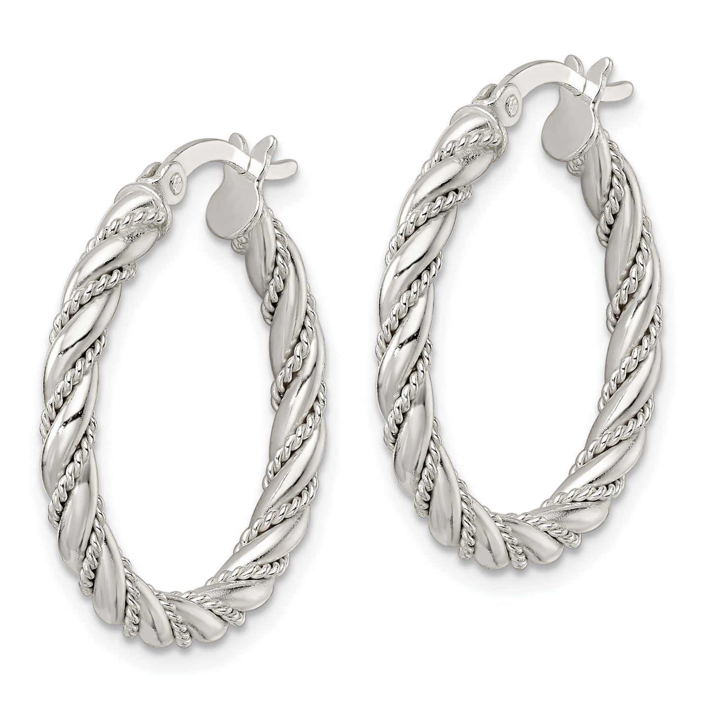 Sterling Silver Polished Twisted Rope Hoop Earrings