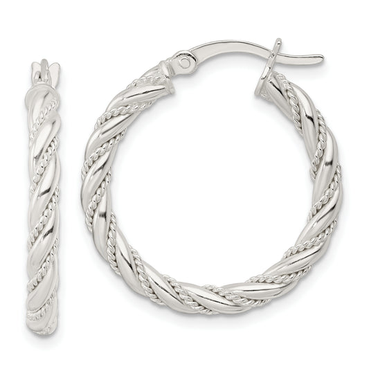 Sterling Silver Polished Twisted Rope Hoop Earrings