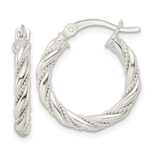 Sterling Silver Polished Twisted Rope Hoop Earrings