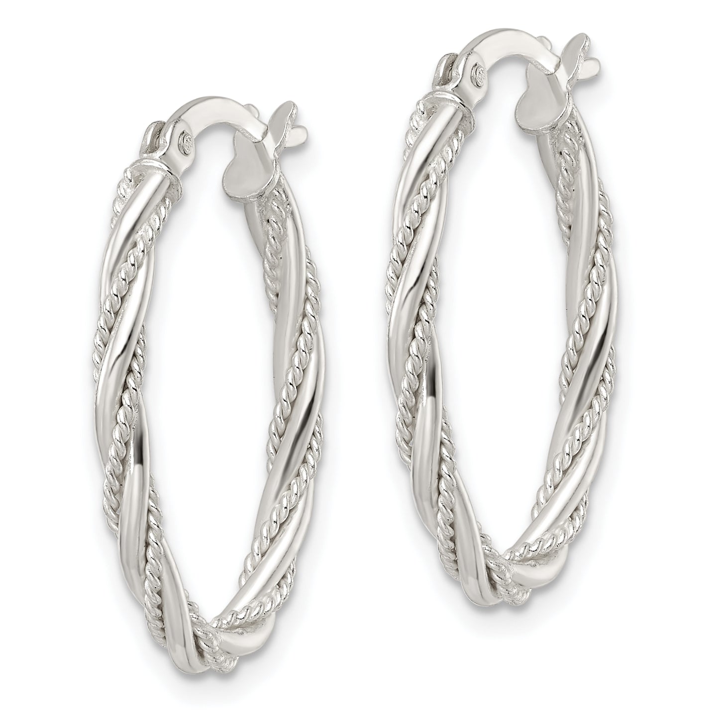 Sterling Silver Polished Twisted Rope Oval Hoop Earrings