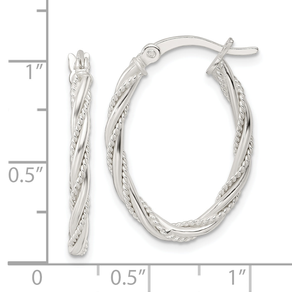 Sterling Silver Polished Twisted Rope Oval Hoop Earrings