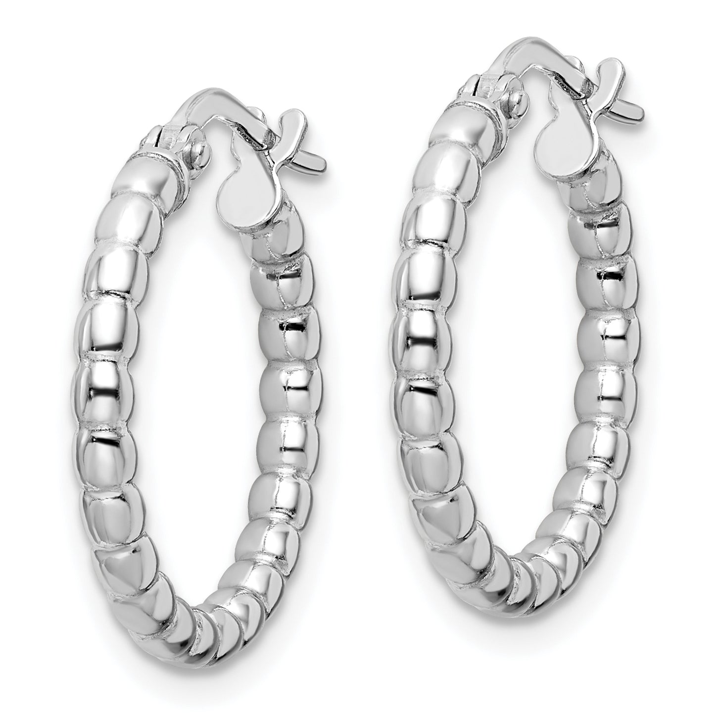 Sterling Silver Rhodium-Plated Polished 2.25mm Beaded Hoop Earrings