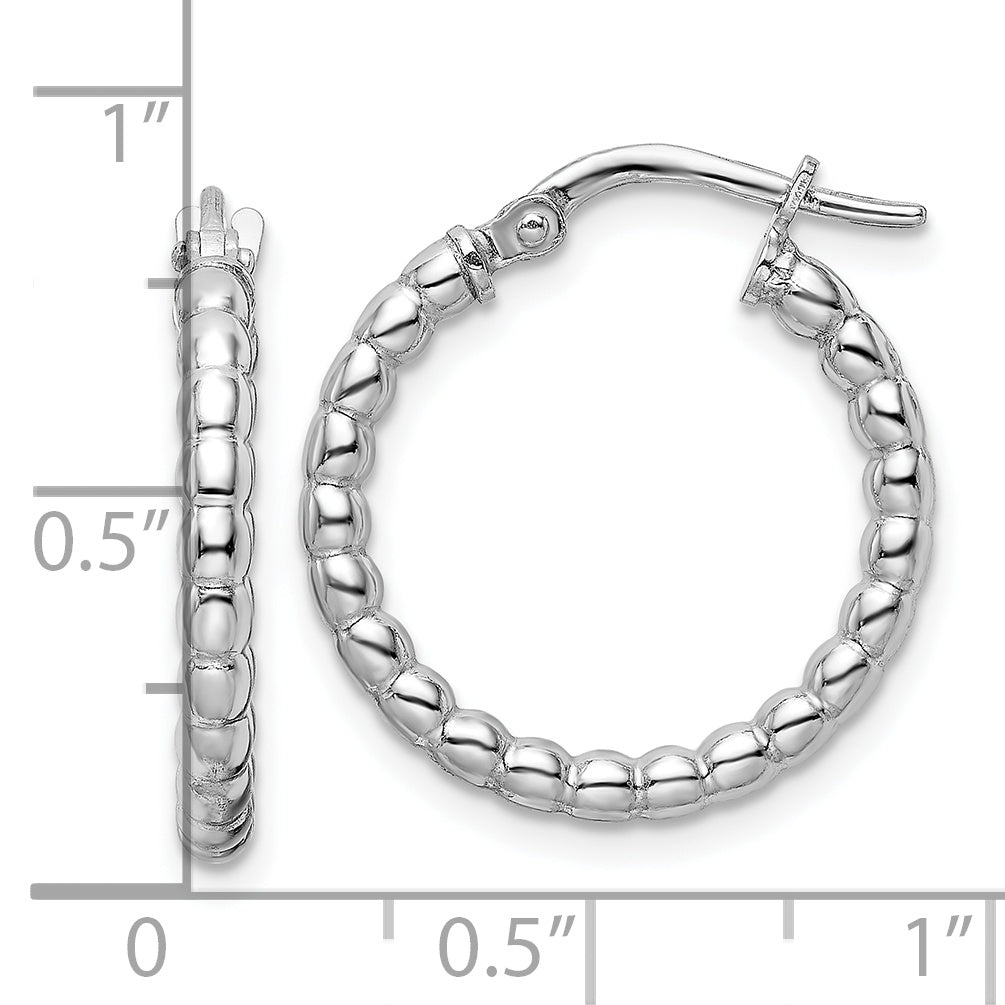 Sterling Silver Rhodium-Plated Polished 2.25mm Beaded Hoop Earrings