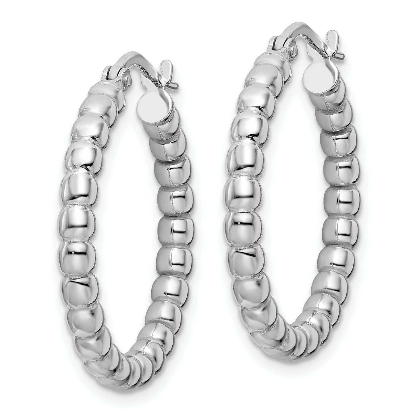 Sterling Silver Rhodium-Plated Polished 3mm Beaded Hoop Earrings