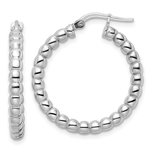 Sterling Silver Rhodium-Plated Polished 3mm Beaded Hoop Earrings