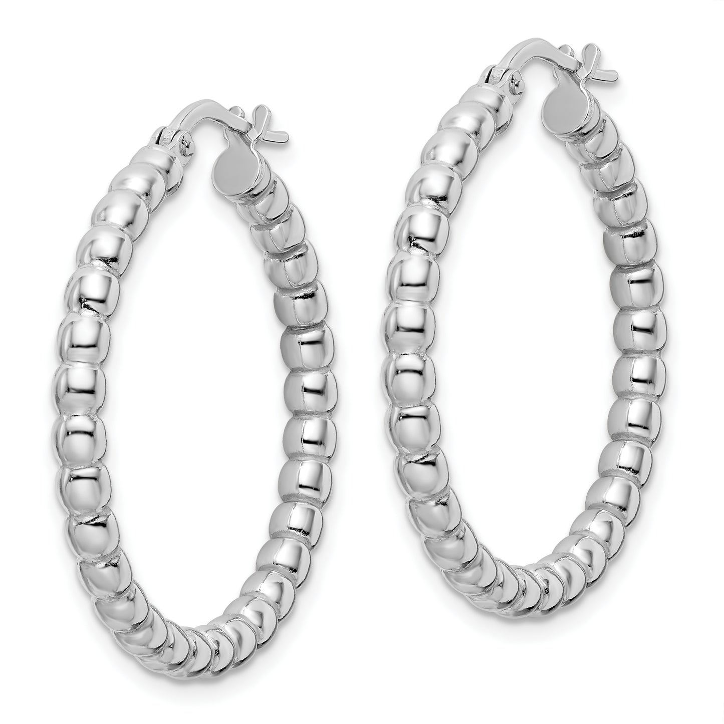 Sterling Silver Rhodium-Plated Polished 3mm Beaded Hoop Earrings